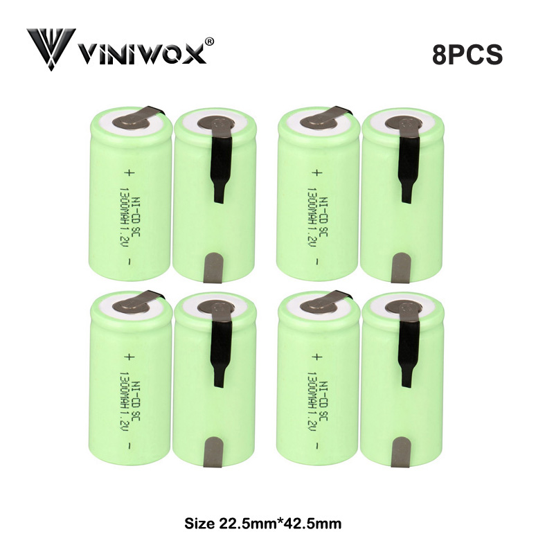 1300mAh SC Ni-CD 1.2V Rechargeable Batteries Cell for Electric Screwdriver Power Tool Battery Light Toy Accumulator: 8PCS