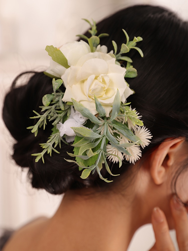Boho hvid brudehår kamme rustikke bryllup blomster brud grønt kamme hår tilbehør ornamenter