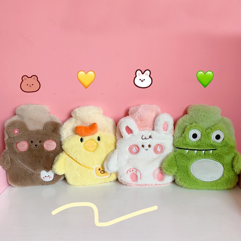 Japonais mignon dessin animé bouillotte hiver en peluche main plus chaude fille portable double couche petit sac d'injection d'eau