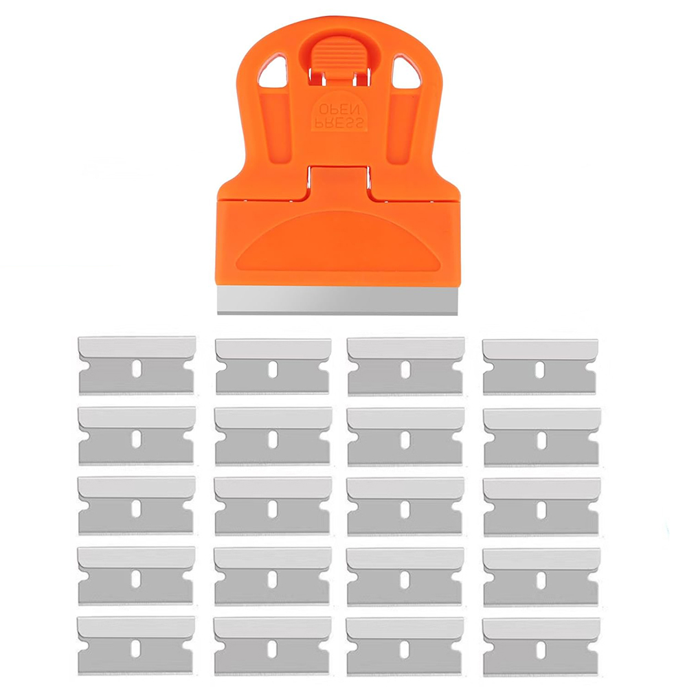 21 Stuks/Set Scheermesje Schraper Voor Autoruit Glas Schoonmaak Schep Lijm Stickers Remover Keramische Kookplaat Oven Schoon Vinyl Spatel: Oranje