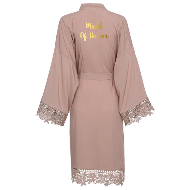 YUXINBRIDAL champagne Solid Cotton Kimono Robes with Lace Trim Women Wedding Bridal Robe Bathrobe Sleepwear White: Champagne Maid Honor / plus size