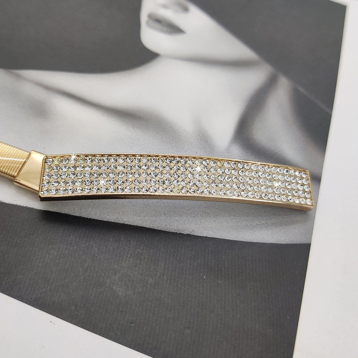 Elastische gouden kettingriem voor dames, punkstijl ,  y2k zilveren metalen strass-riemen voor vrouwen, luxe gouden tailleband