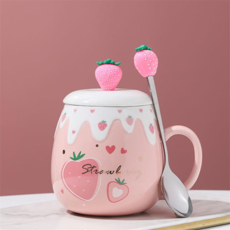 Taza de café con dibujo de fresa en 3D para niña, herramienta ecológica de cerámica para beber té, leche, restaurante, taza de oficina, , J489: 4