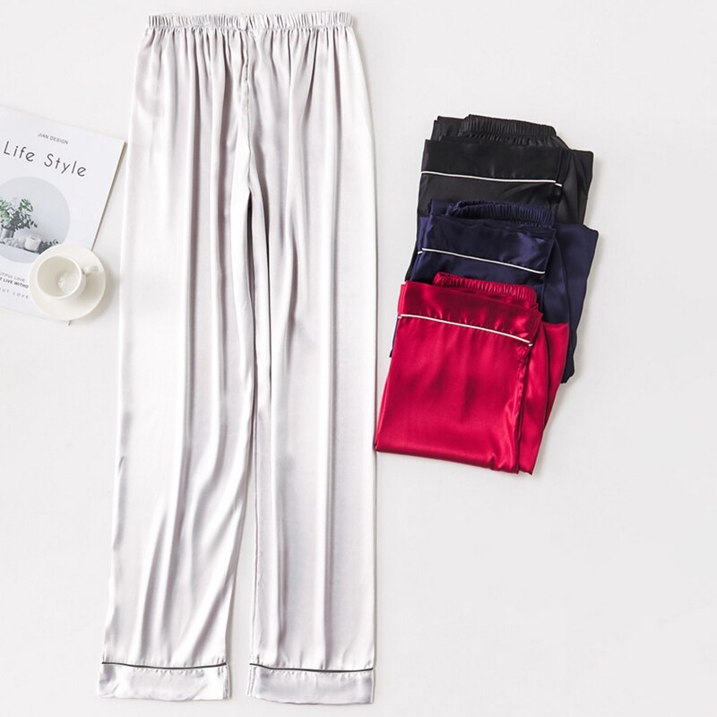 Effen Kleur Zijde Mannen Nachtkleding Satijn Zijde Pijama Broek Comfortabel Ademend Zachte Nachtkleding Casual Losse Homewear