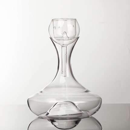2000Ml Tumbler Wine Decanter with Wood Tray Lead-Free Hand Blown Crystal Wine Carafe Rotating Rapid Sway Whiskey Decanter: E
