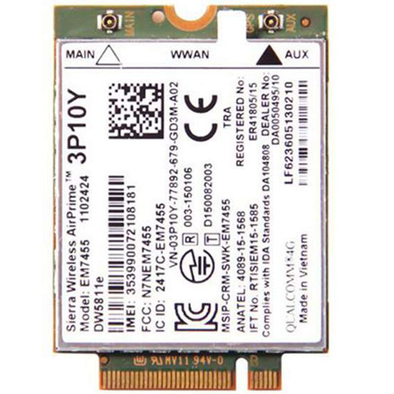 E7270 E7470 E7370 E5570 Lte 4G Internet Module EM7455 DW5811E 3P10Y Met 3x Antennes