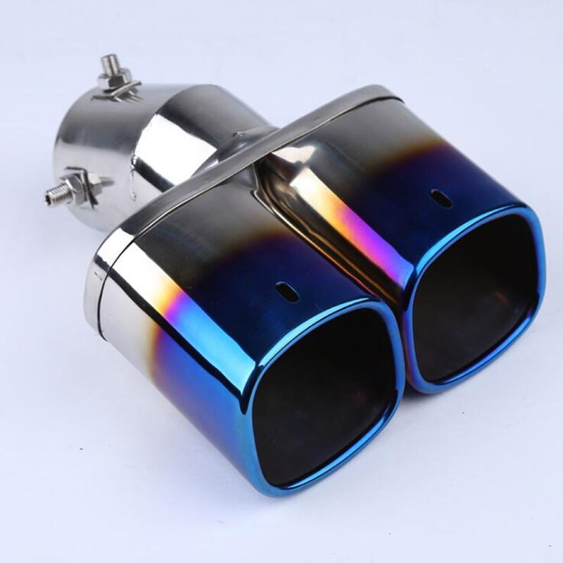 Rustfritt stål eksos 1 to 2 dobbel rør krom trim modifisert bil bak hale hals foring bøy / rett firkantet eksos lyddemper