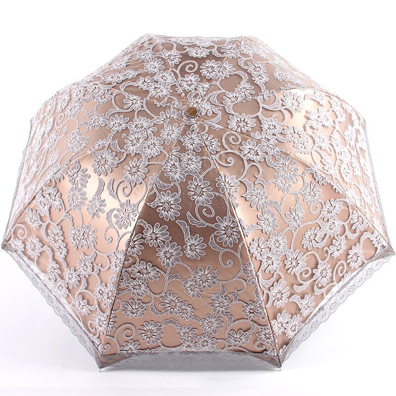 Yesello 5 Color Lace Flower Umbrella Women Sun Rain Umbrella Princess Lace Sunshade Umbrellas Three Folding Umbrella