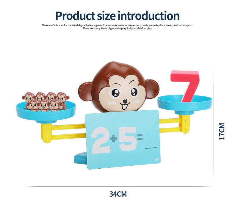 Montessori Matematica Partita Gioco Da Tavolo Giocattoli Scimmia Digital Balance Bilancia Del Giocattolo Del Bambino del Giocattolo di Apprendimento Animale Action Figure di Matematica Bilancia s giocattoli