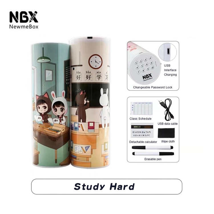 Password Pencil Case Pencil Box Cartoon Pattern Pen Holder Large Capacity Stationery Coded Lock Home Office School Storage Bag: E