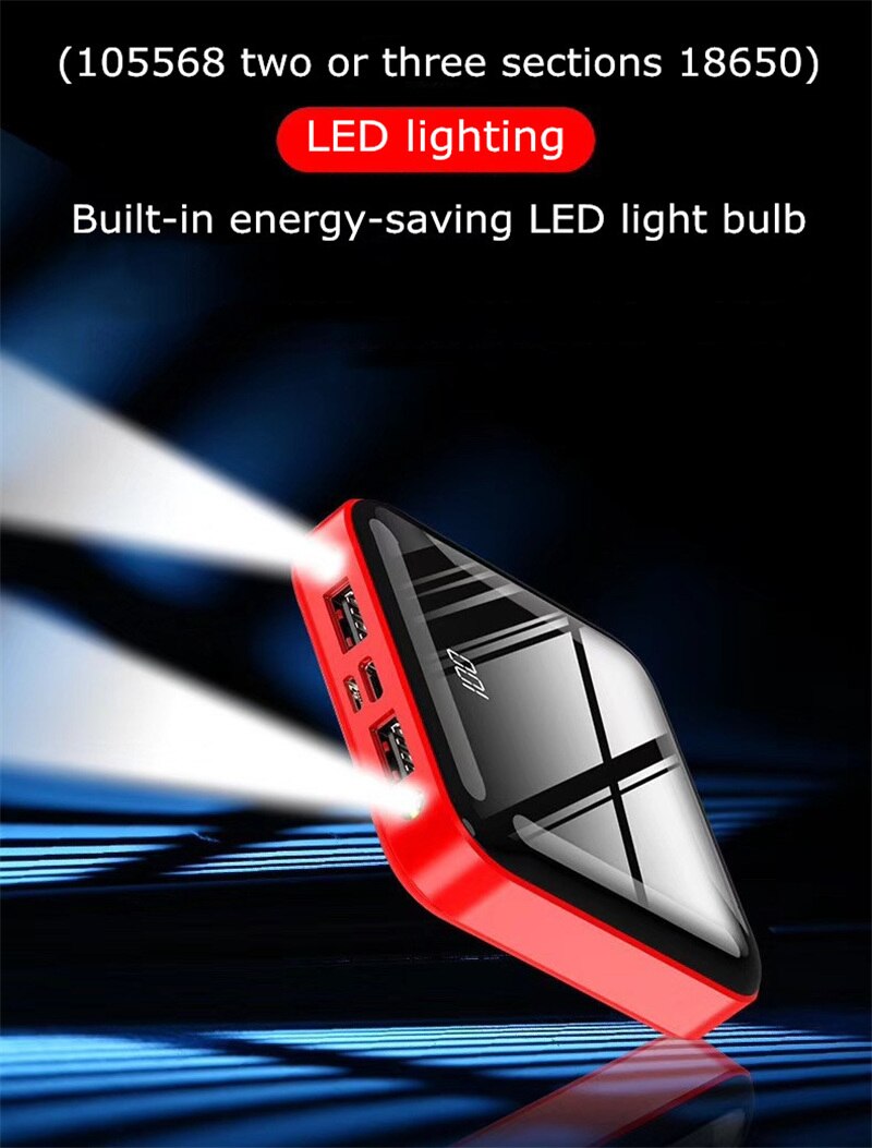Mini cargador de batería externo para iPhone/Samsung, luz LED, pantalla completa, Monitor LCD, 8000mAh, USB dual, portátil, funda de Banco de energía