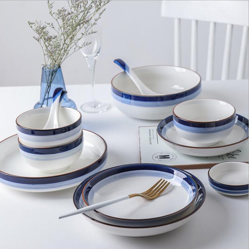 Blue Gradient Dinner Plate Ceramic Kitchen Plate Tableware Set Food Dishes Rice Salad Noodles Bowl Soup Kitchen Cook Tool 1PC