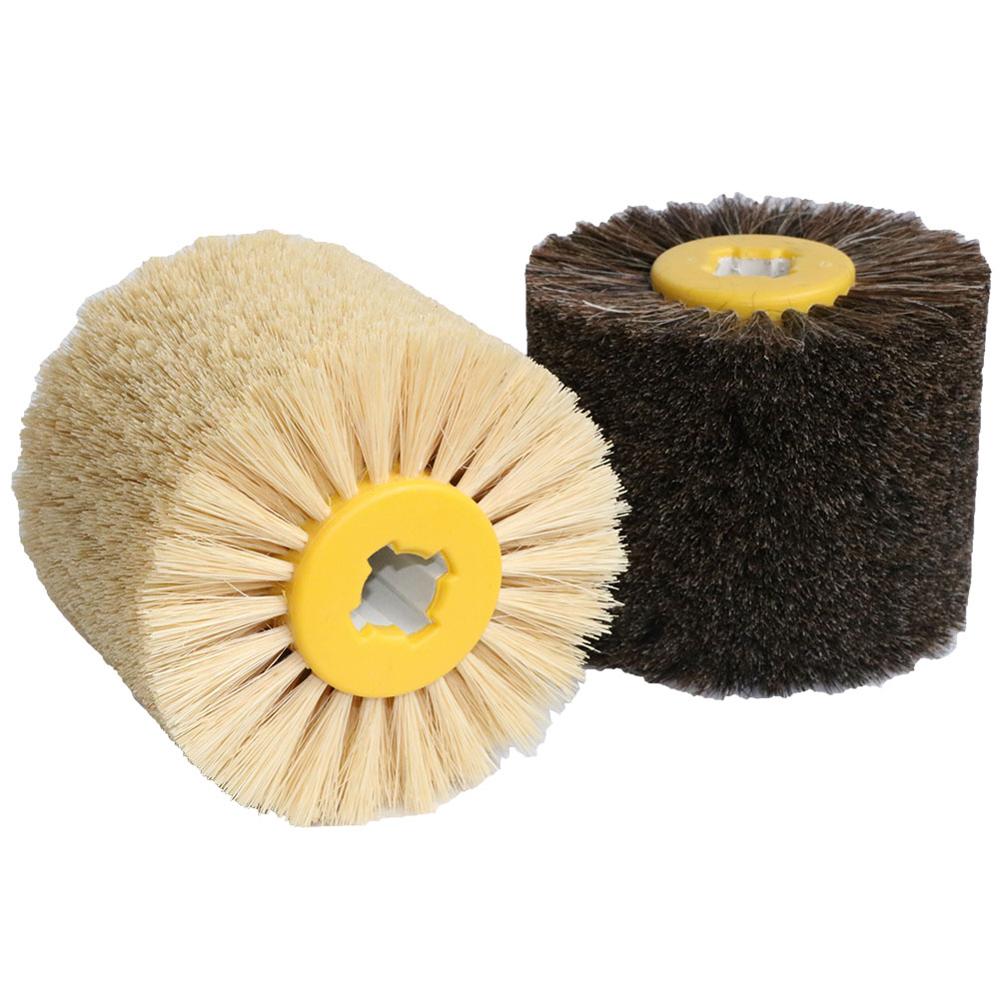 Cabezal de cepillo redondo de nailon, herramienta de pulido de Sisal, cepillo para pelo de caballo para muebles, escultura de madera, 1 unidad