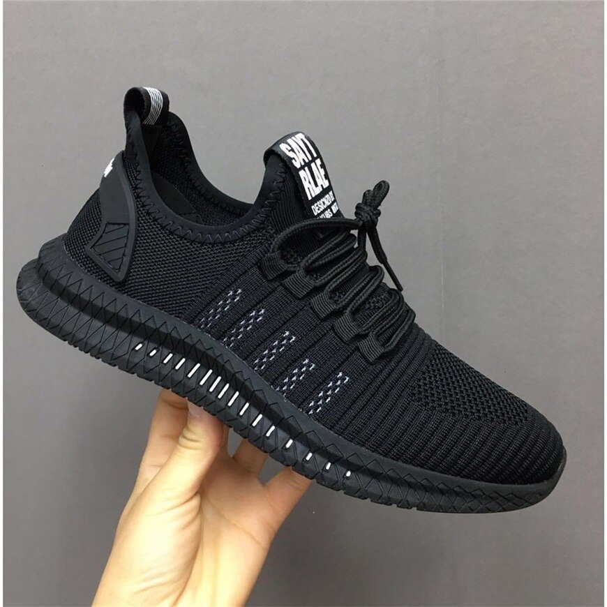 Mesh miesten tennarit vapaa-ajan kengät lac-up miesten kengät kevyet mukavat hengittävät kävelylenkkarit zapatillas hombre: Musta valkoinen / 8