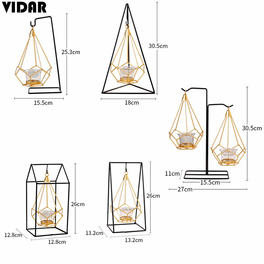 VIDAR-portavelas geométricos de hierro forjado, cesta colgante de Metal artesanal, candelabro de mesa