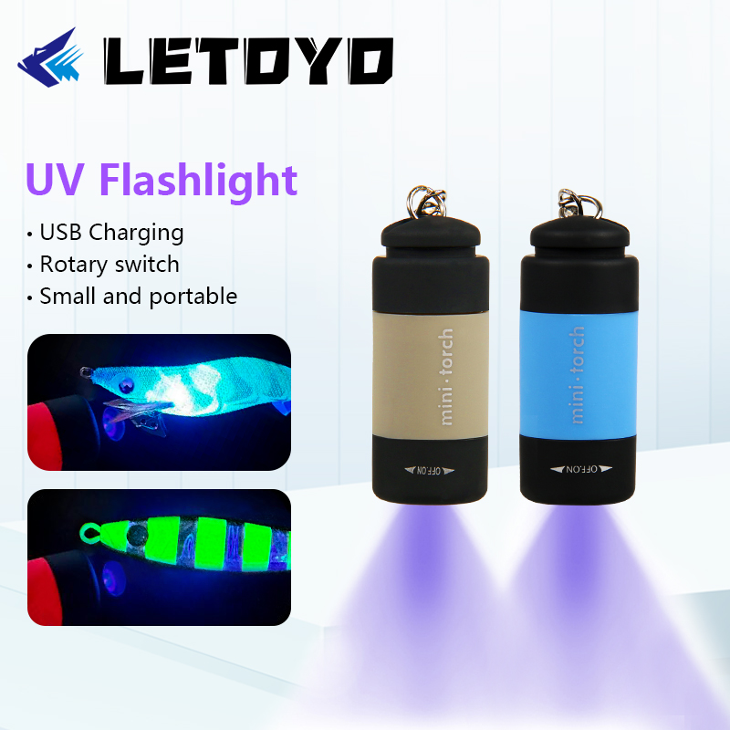 LETOYO UV USB linternas Led Mini luz portátil recargable linterna impermeable para plantilla de calamar plantilla de metal herramientas de pesca de mar