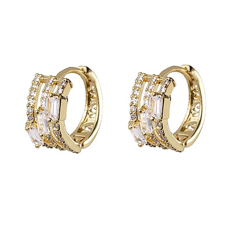 ZHINI Gold Ear Clip Small Earrings for Women Luxury Crystal Zircon Stud Earring ar Cuff Jewelry Party