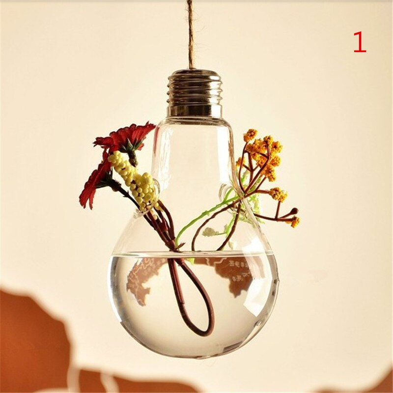 Clear Light Bulb Shape Glass Hanging Vase Bottle Terrarium Hydroponic Container DIY Home Garden Decor