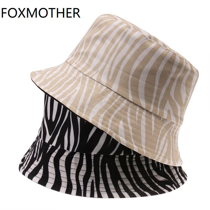 Foxmother Mode Zwart Beige Gestreepte Zebra Print Emmer Hoeden Voor Vrouwen Dames