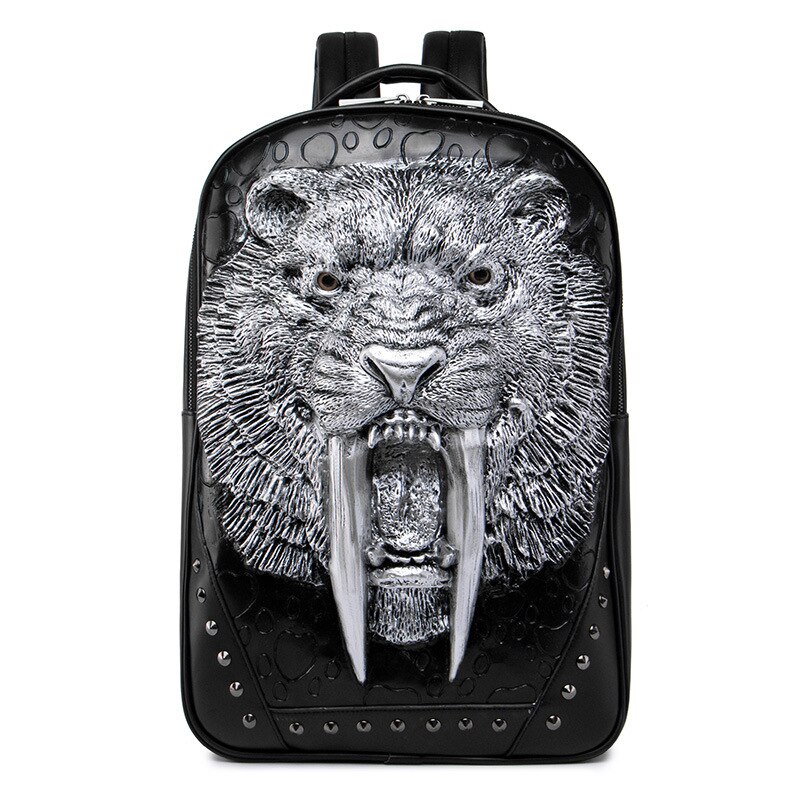 Women Men Waterproof 3D Backpack Large School Bags For Teenagers Shoulder Bag PU Leather Backpacks Casual Solid Rucksack: Silver