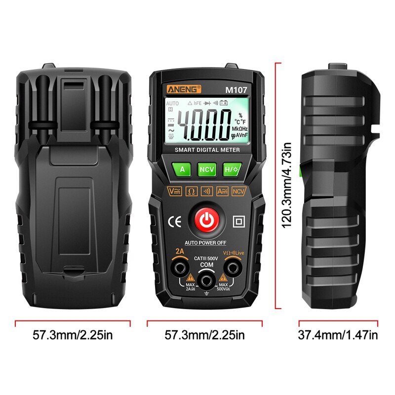 Digital Multimeter 4000 Counts Auto-Ranging Ohmmeter Voltmeter Measure Voltage Current Resistance Auto-Power-Off Durable