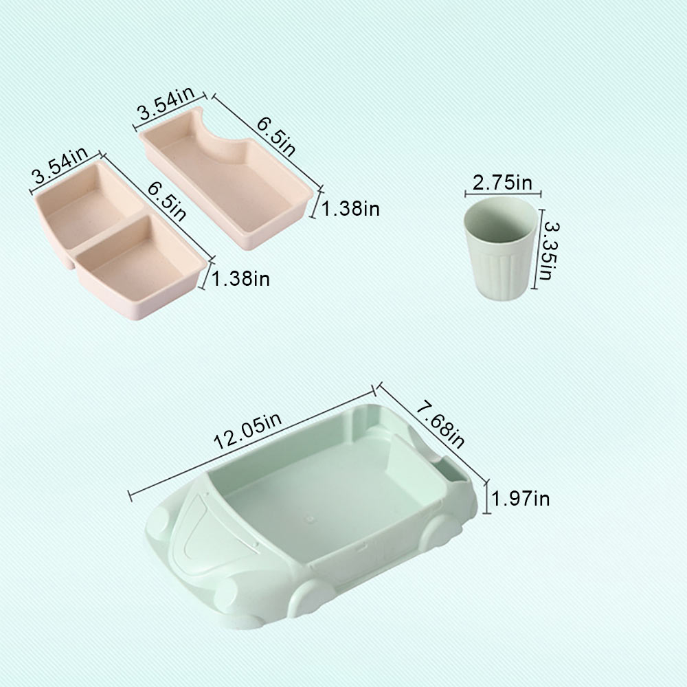 Plato dispensador de platos de coche de dibujos animados para bebé, vajilla para niño, juego de alimentación de fibra de bambú, tazón, utensilios, accesorios de comida