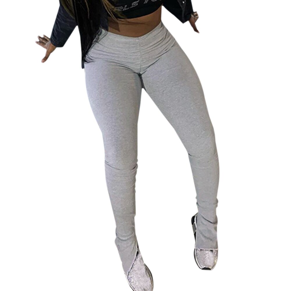 Stacked leggings joggers stacked sweatpants women ruched pants legging jogging femme stacked pants women sweat pants trousers: Gray / XL