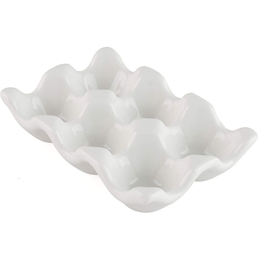 Egg Tray Ceramic Egg Holder Egg Storage Container Porcelain Dispenser Organizer Anti-Slip 6 Grids For Kitchen Countertop Fridge: White