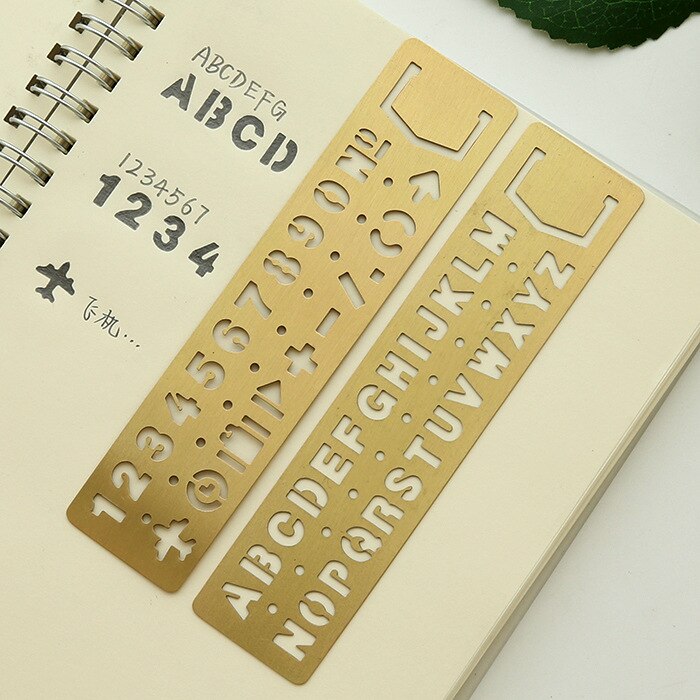 Regla recta hueca de Metal, marcador con patrón de letras y números, plantilla escolar, herramienta de dibujo, papelería
