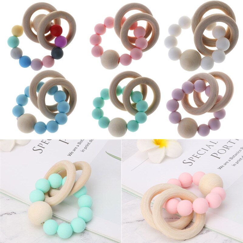 Bpa Gratis Baby Bijtring Siliconen Kralen Bijtring Pasgeboren Kinderziektes Speelgoed Armband Pijnbestrijding Hout Ringen Kauwen Bijtring Baby Benodigdheden
