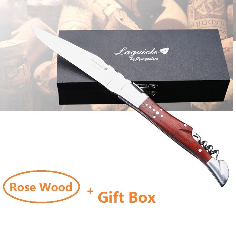 Laguiole saca-rolhas abridor de vinho faca punho de madeira sommelier cerveja pode abridores de garrafa folha de aço inoxidável cortador utensílios de cozinha: Rose Wood Box