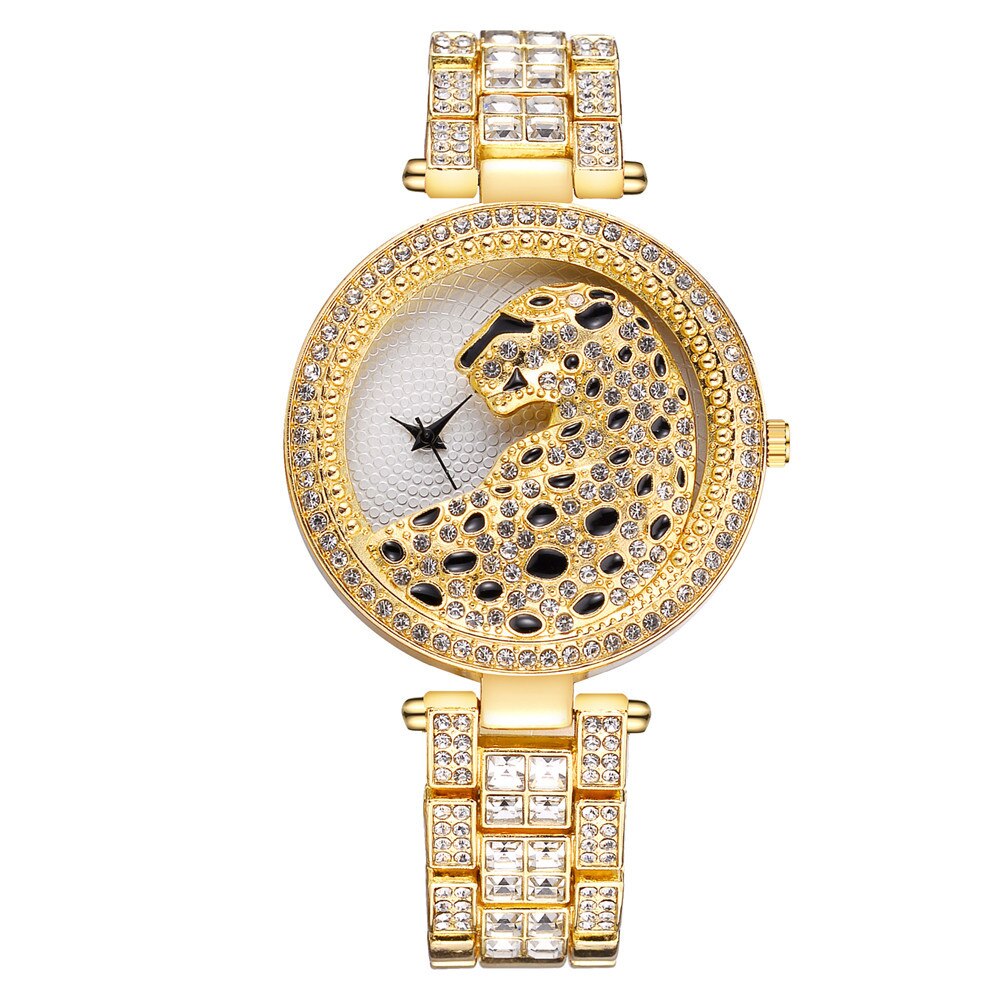 Femmes Rose Or Montre Léopard De Luxe Bling Dames Montre Décontracté Femme Montre À Quartz Cristal Diamant Pour Femmes Horloge: gold