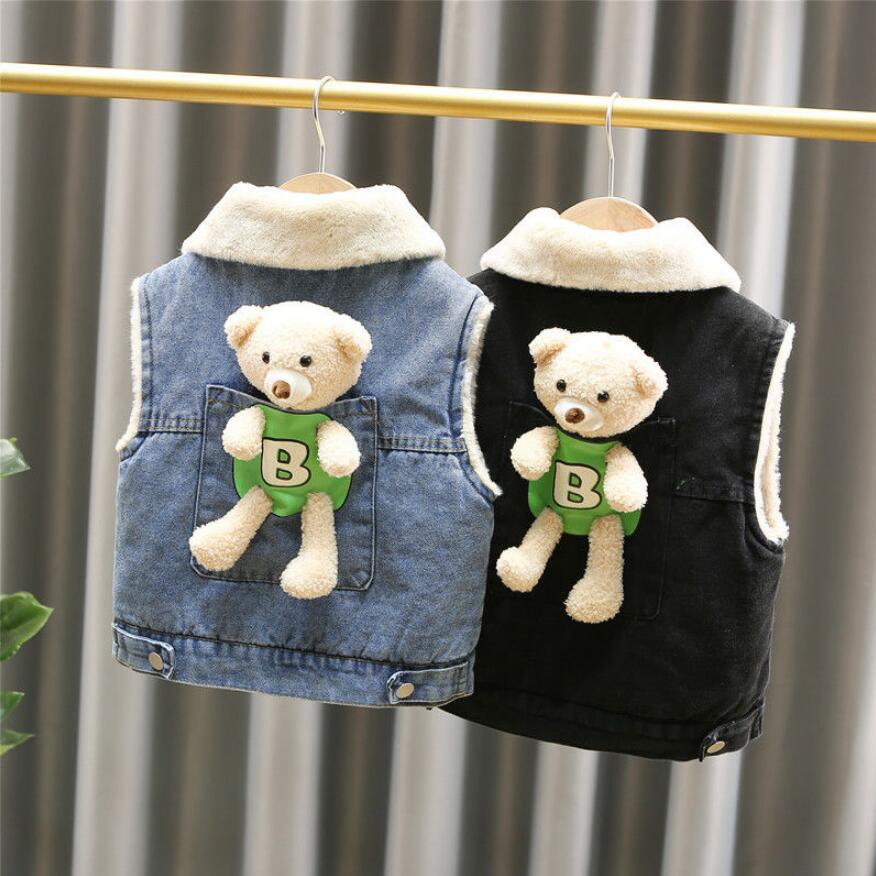 Chaleco vaquero cálido para bebés y niñas, chaqueta gruesa de lana, Otoño,