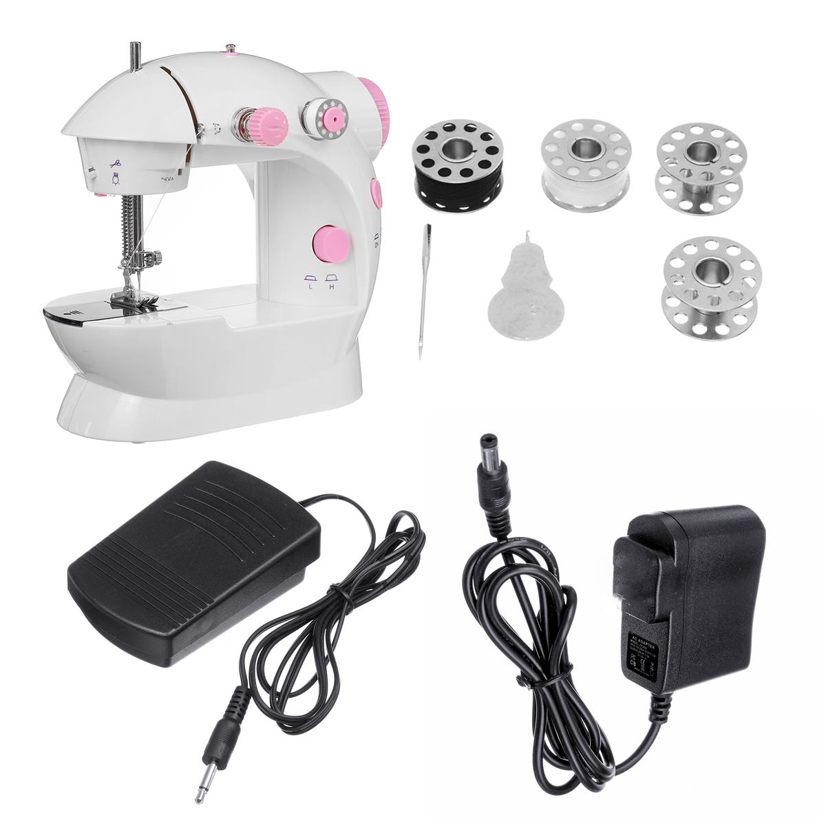Two Speed Electric Sewing Machine Mini Portable Household Night Light Foot Pedal Straight Line Hand Table Built-In Thread Cutter