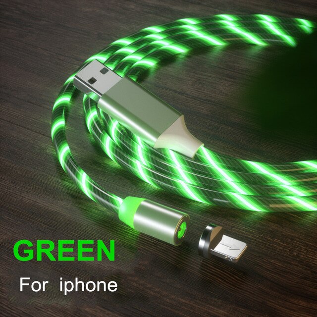 1m Magnetische Kabel Micro USB Typ C Android Schnelle Lade Draht Kabel Für iPhone 11 12 Pro Max 8 X Glow LED Beleuchtung Magnet Ladegerät: Green for iPhone