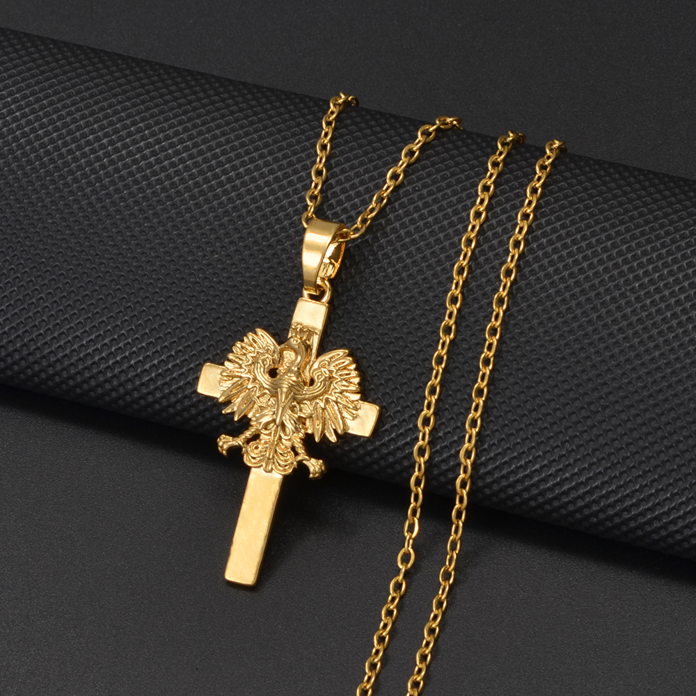 Anniyo Polen Adler überqueren mit Herz Anhänger Halsketten Pro Frauen Mädchen,Polska Stangen Schmuck #381061N: 60cm / Rose Gold Farbe