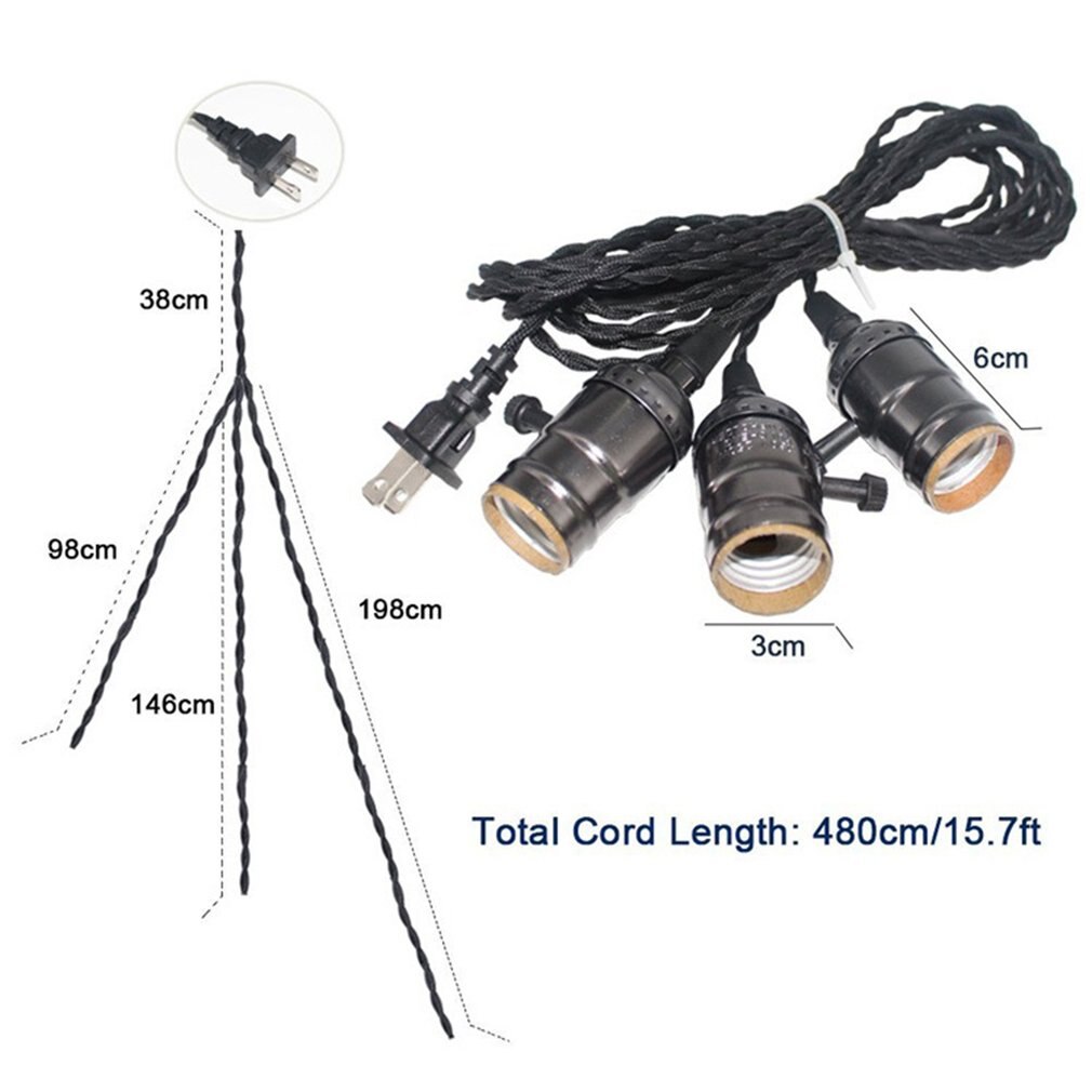 E26 flettet twist justerbar fotoelektrisk vintage lampeholder skrue 3 pære pendel lampeholder lys fatning knap kontakt