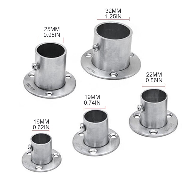 Stainless Steel Pole Socket Flange Rod Holder Wall Mount Pipe Bracket for Closet