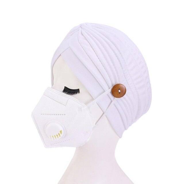 Hair Accessories Mask Turban Knot Beanie Flower Turban Female Headwear Soft Outdoor Mask Cap Comfortable Polyester: White