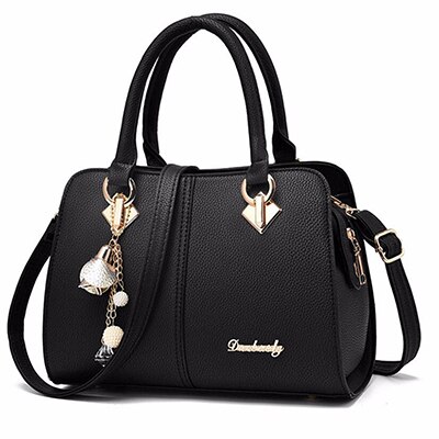 Vrouwen Hardware Ornamenten Solid Totes Handtas Lady Party Purse Casual Crossbody Messenger Schoudertassen: Black