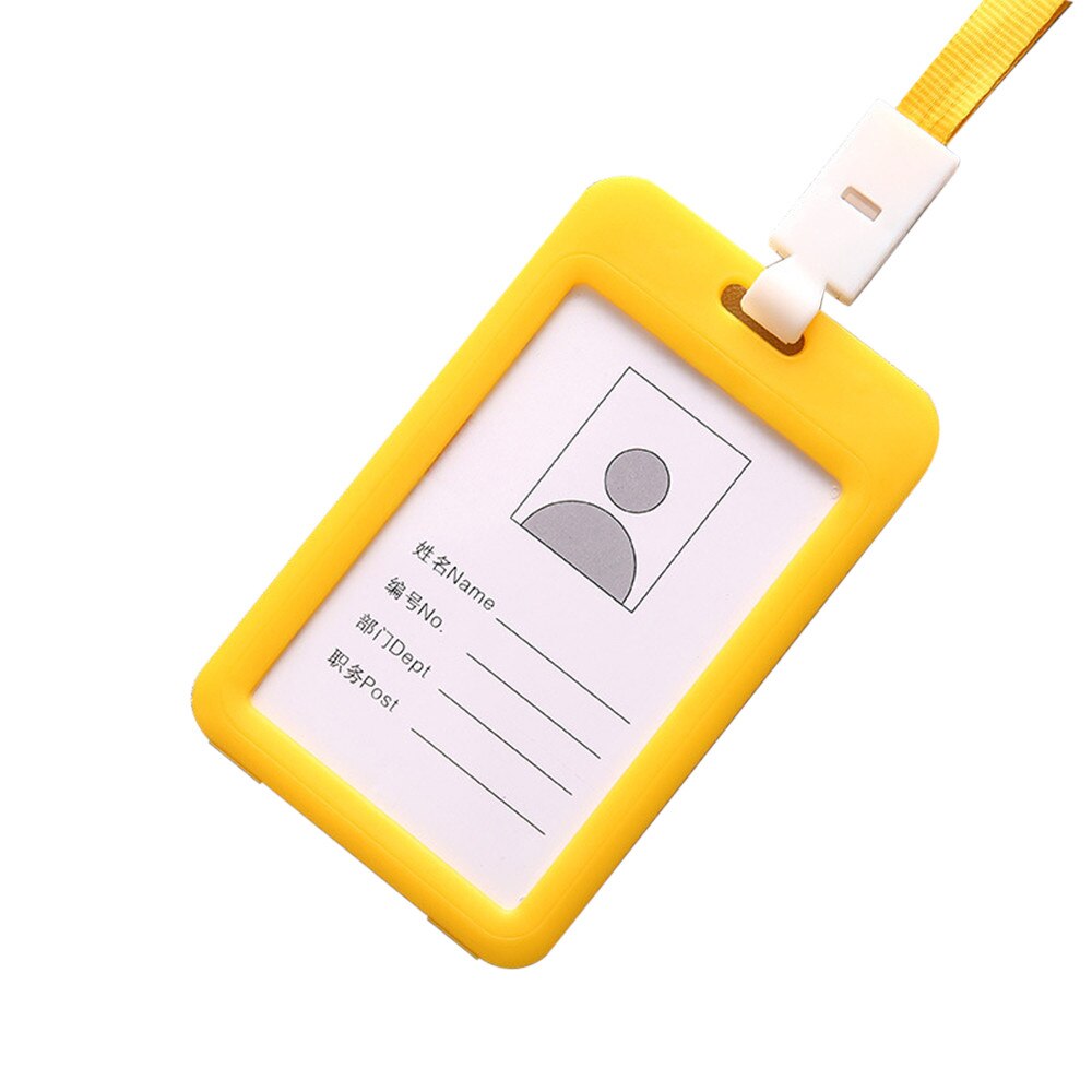 Bærbar farverig medarbejder plast id-kortholder navneskilt snor halsrem personale arbejdskort kontor og papirvarer: Gul