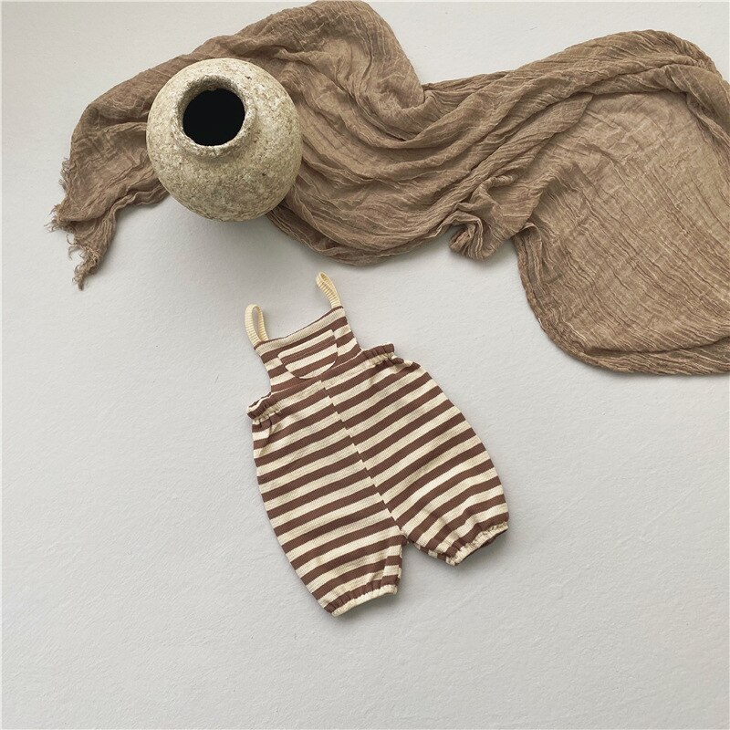 7172 Baby Kids Pants Striped Knitted Suspenders Pants Baby Boys Clothes Baby Girl Pants Casual Newborn Baby Clothes: light coffee / 9M