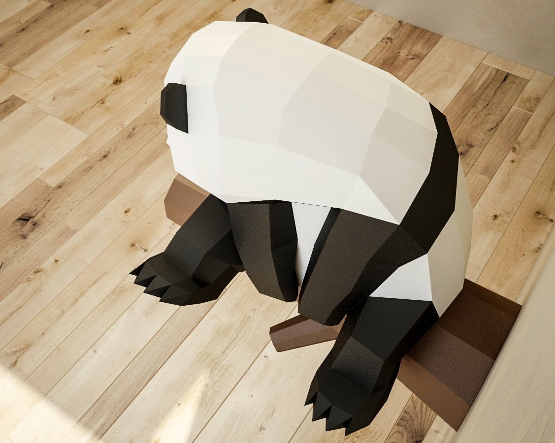 Panda de culo grande 3D, manualidades hágalo usted mismo, adornos de artesanía de papel hechos a mano, adornos geométricos de Origami, composición tridimensional