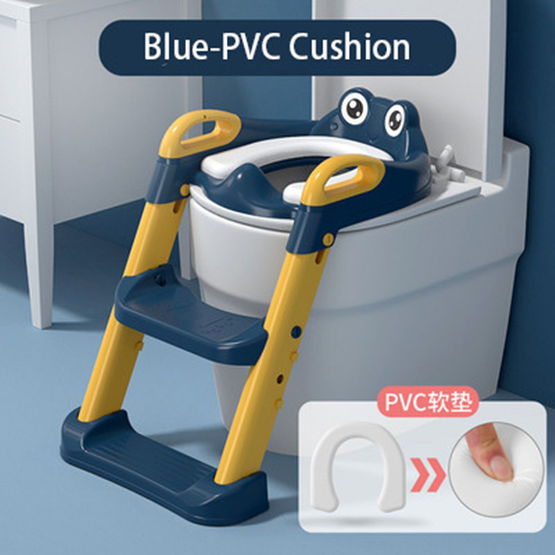 Folding Baby Potty Training Seat Adjustable Ladder Portable Urinal Infant Kids Toilet Training Chair With PU Cushion Step Stool: Blue PVC Seat