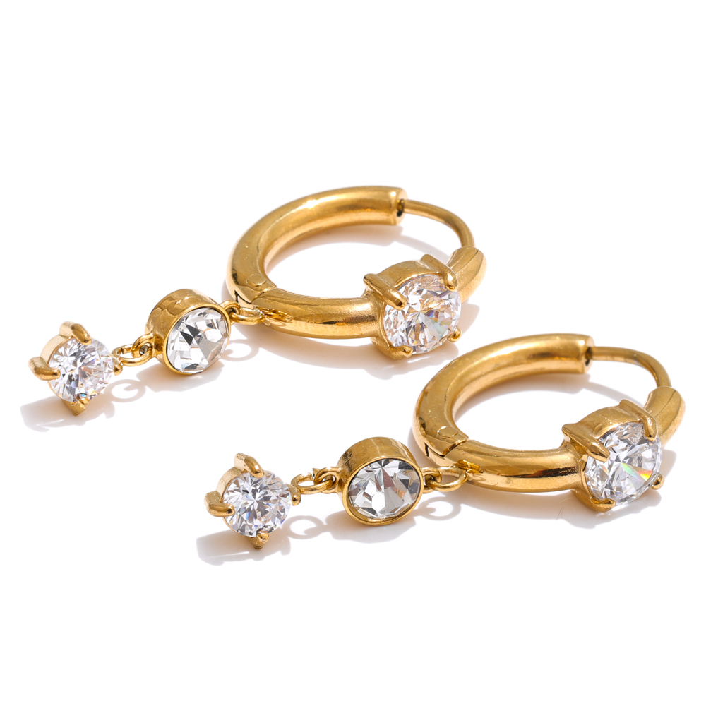 Yhpup roestvrijstalen oorbellen met glanzende zirkonia steentjes, verguld met goud en platina pvd, delicate chique sieraden, aanbevolen.: Bronzen