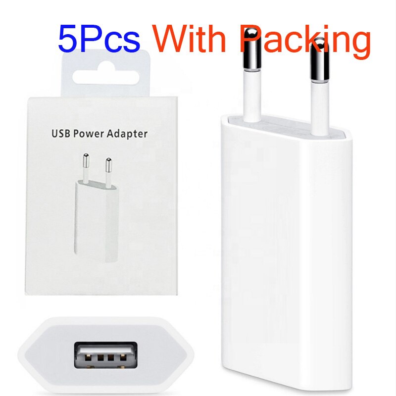 10Pcs Verpakking Originele 5V 1A Wall Charger Usb Charger Voor Iphone 4 5S Xs Xr 8 7 6S Plus 11 12 Snelle Lading Reizen Power Adapter: 5Pcs With Packing