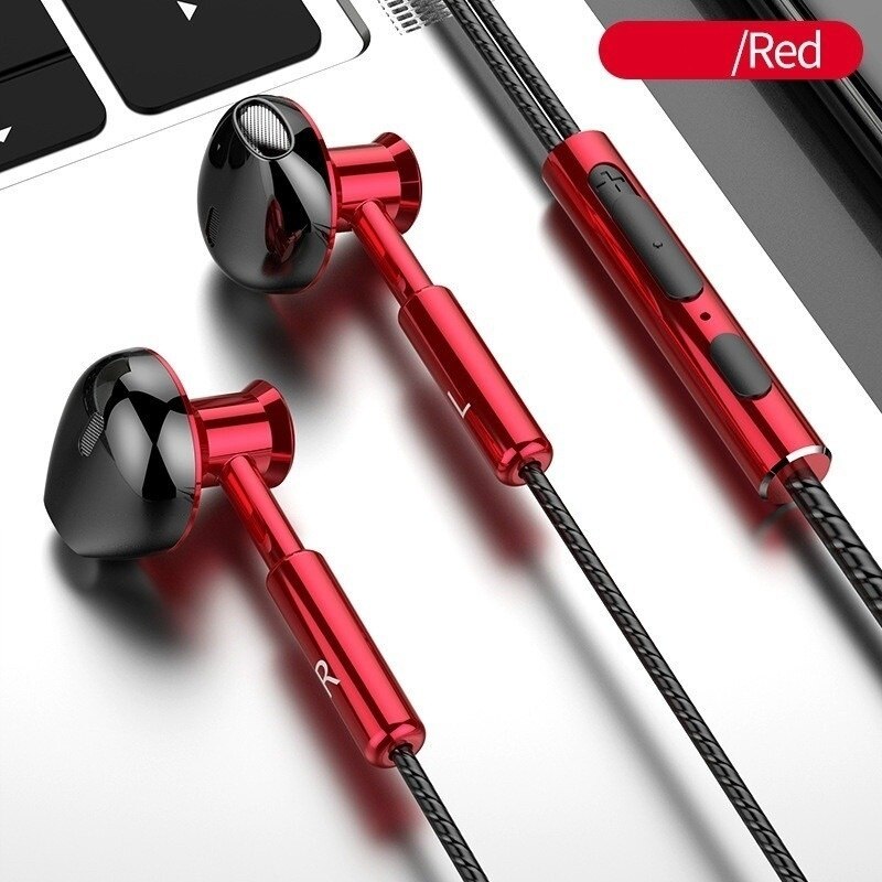 Bass Stereo Mobile Trasduttore Auricolare Metallico 3.5 In-ear Sport Auricolari con Microfono Auricolare a Filo Del Telefono Auricolare Musica Corsa E Jogging Auricolari: C535-red