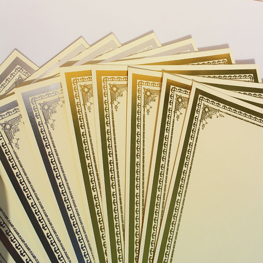 20PCS Blank A4 Paper Certificate Inner Page Paper Ivory Cardboard Beige Gold Stamping Silver Frame 12K Inner Core Printing