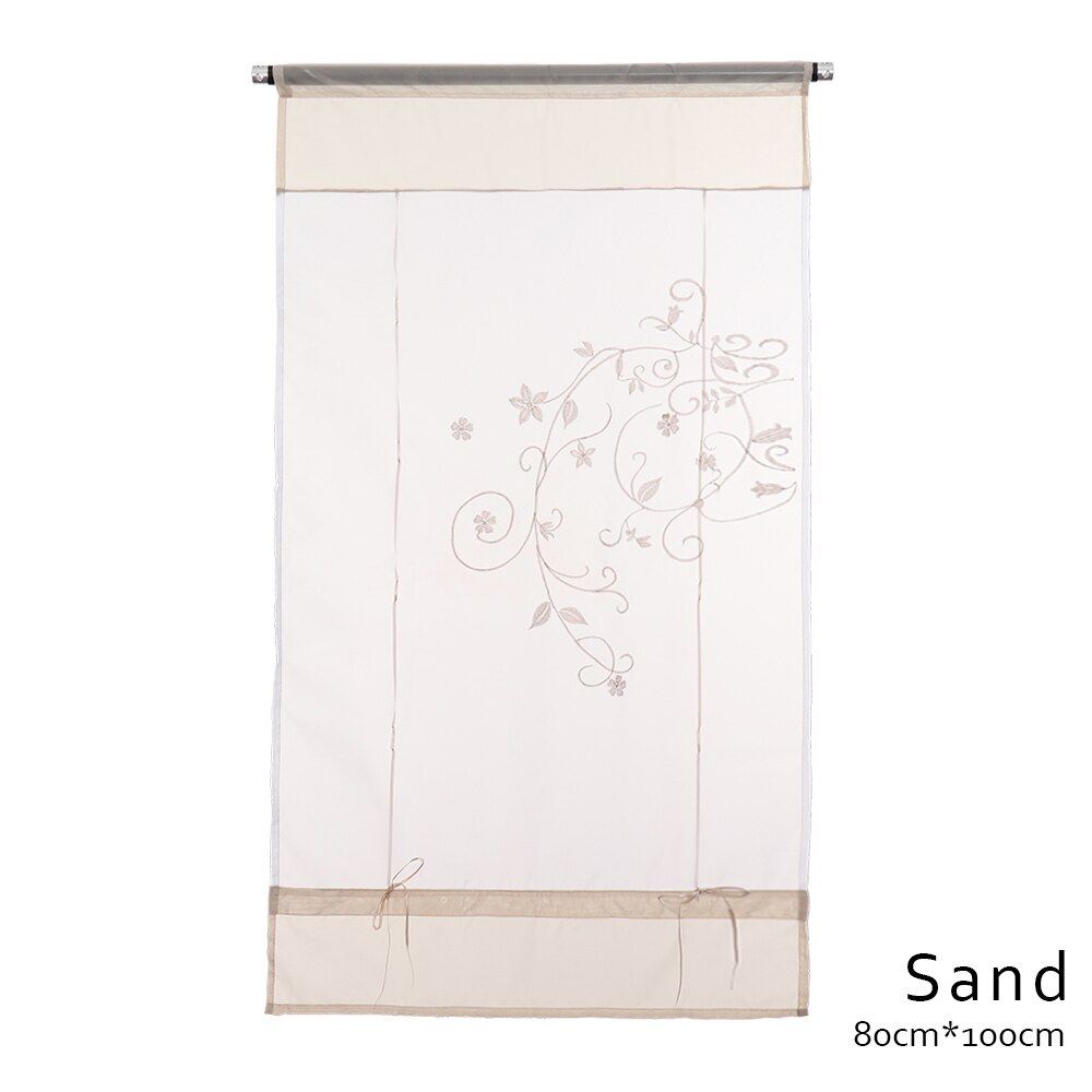 1pc romerske persienner vindue tyl voile gardin populært flot gennemsigtigt polyester gardiner broderet pastoral gardin boligindretning: 80cm x 100cm sand