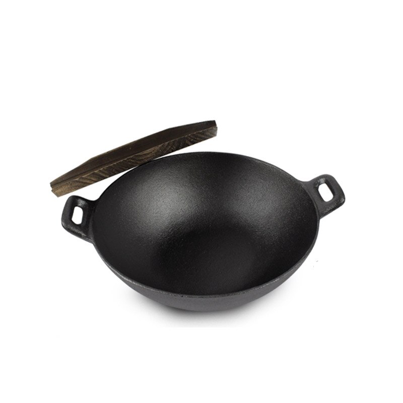 Enkele Kleine Wok 24Cm Handgemaakte Gietijzeren Pot Koekenpan Non-stick Oude Ijzeren Pot